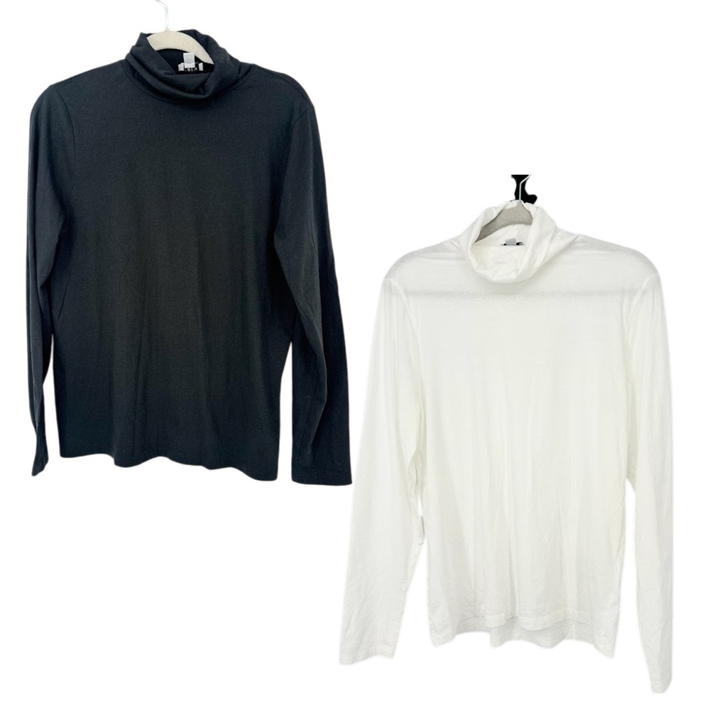 J.Crew Turtleneck 2 Pc Lot Knit Top Women L Black White Bundle Layer Minimalist